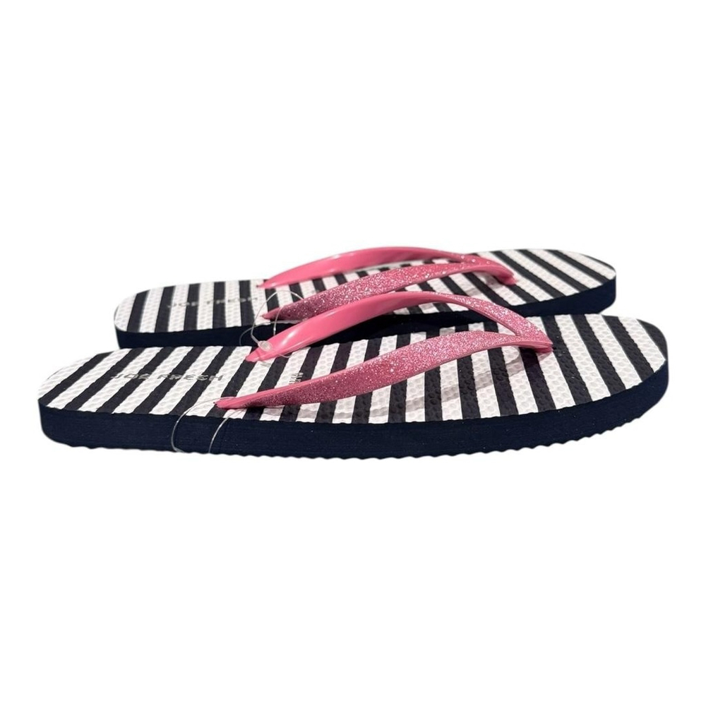 Joe Fresh Flip Flop Sandals Girls Size M 1-2 Striped Pink Glitter Summer Shoes